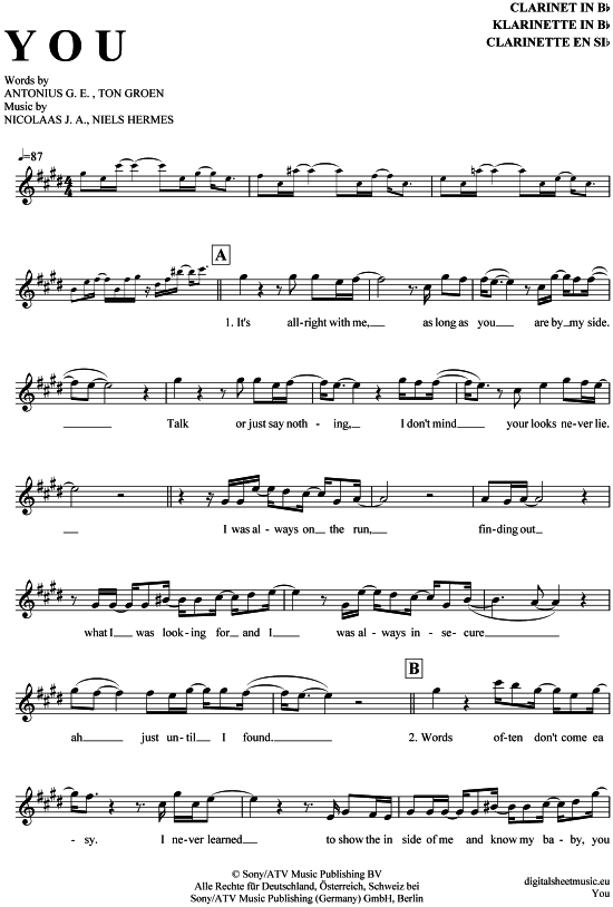 You (Klarinette in B) (Klarinette) von Ten Sharp