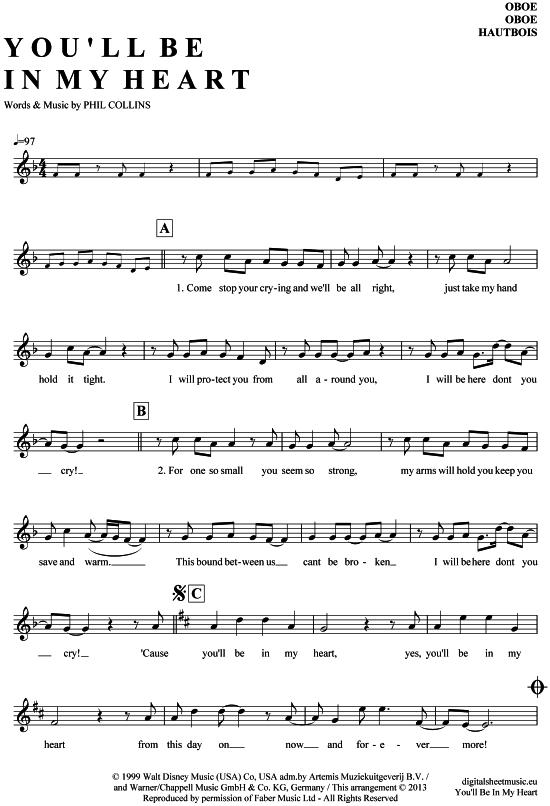You ll be in my heart (Oboe) (Oboe Fagott) von Phil Collins