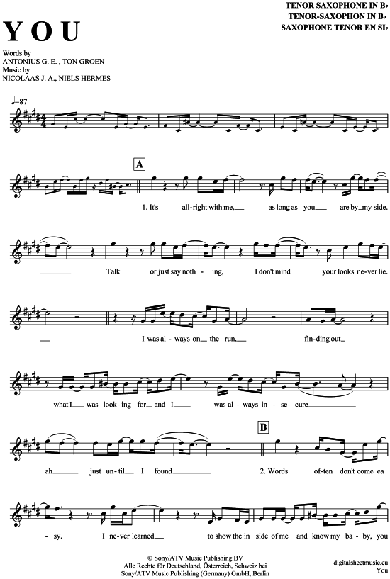 You (Tenor-Sax) (Tenor Saxophon) von Ten Sharp