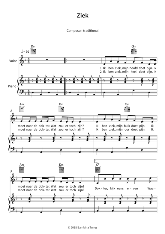 Ziek (Gesang + Klavier Gitarre) (Klavier  Gesang) von traditional