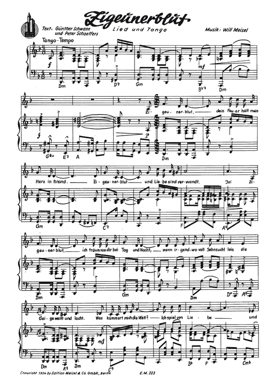 Zigeunerblut (Klavier + Gesang) (Klavier Gesang  Gitarre) von Tango