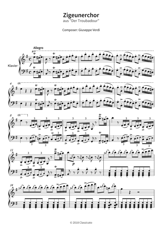 Zigeunerchor - aus Der Troubadour (Gesang + Klavier) (Klavier  Gesang) von Giuseppe Verdi