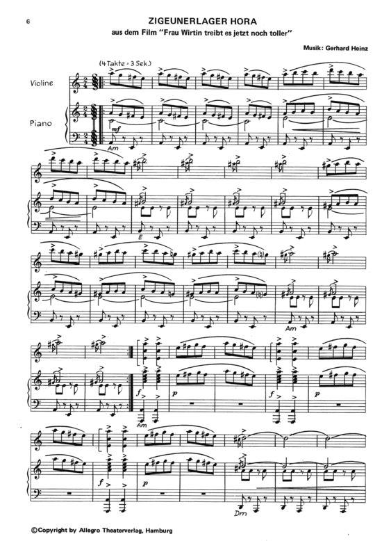 Zigeunerlager Hora (Klavier + Violine) (Klavier  Violine) von aus Frau Wirtin treibt es jetzt noch toller (Film 1970)