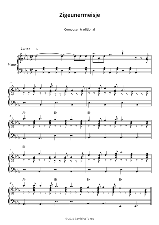 Zigeunermeisje (Klavier Solo) (Klavier Solo) von traditional