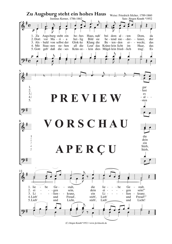 Zu Augsburg steht ein hohes Haus (Gemischter Chor) (Gemischter Chor) von Friedrich Silcher (1789-1860) Satz J rgen Knuth 1952