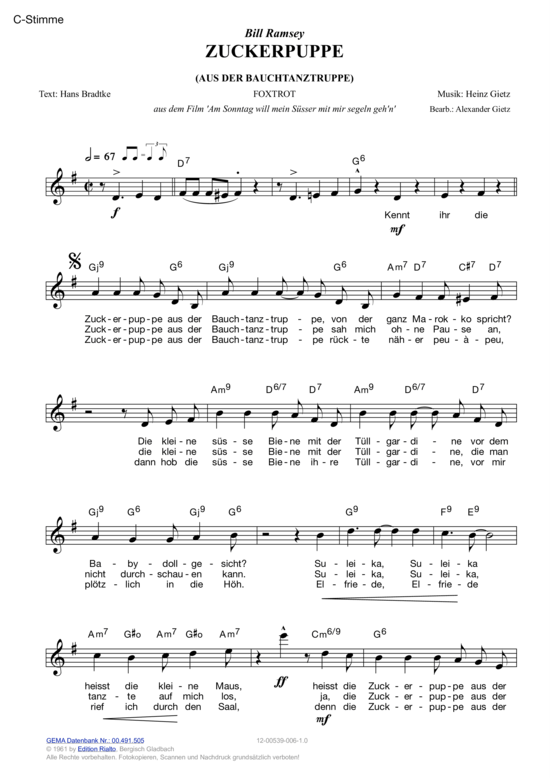 Zuckerpuppe (aus der Bauchtanztruppe) (Melodie-Stimmen in C B Es) (Stimmen in C B Es) von Bill Ramsey