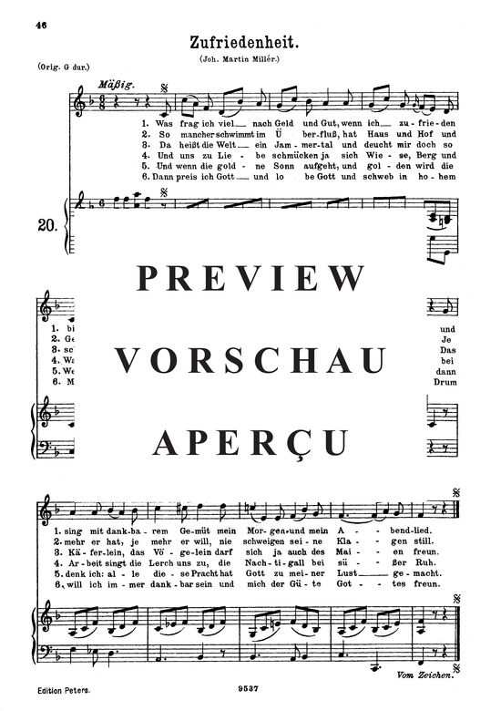 Zufriedenheit (Was frag ich viel K.349-367a) (Gesang mittel + Klavier) (Klavier  Gesang mittel) von Wolfgang Amadeus Mozart