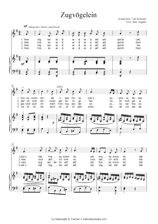 Zugv gelein (Klavier + Gesang) (Klavier  Gesang) von Carl Reinecke 