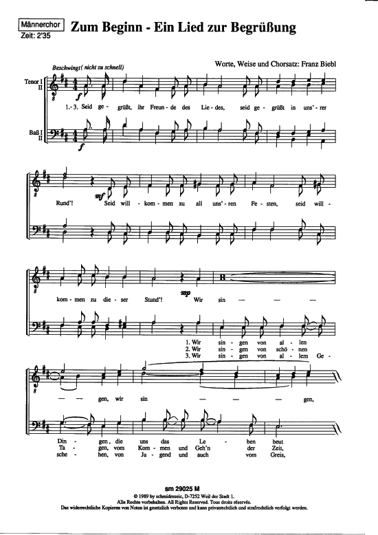 Zum Beginn (M auml nnerchor) (M nnerchor) von Franz Biebl