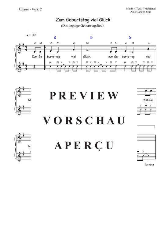 Zum Geburtstag viel Gl ck - Das peppige Geburtstagslied (Vers.2) (Melodie + Begleitung Level 3) (Gitarre Solo) (Gitarre) von Traditional