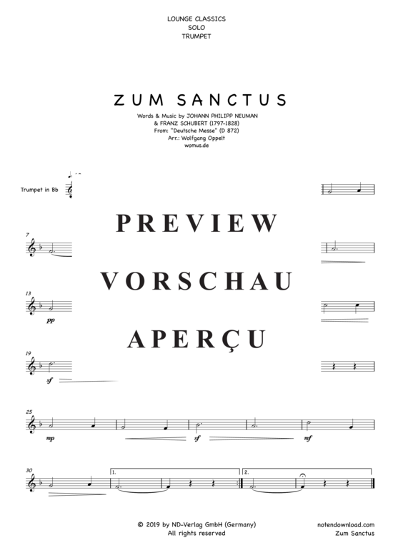 Zum Sanctus (Trompete in B Solo) (Trompete) von Franz Schubert (arr. WO)