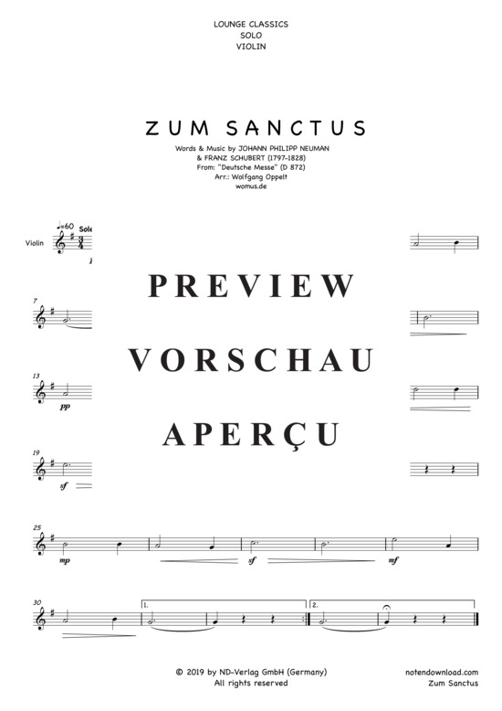 Zum Sanctus (Violine Solo) (Violine) von Franz Schubert (arr. WO)