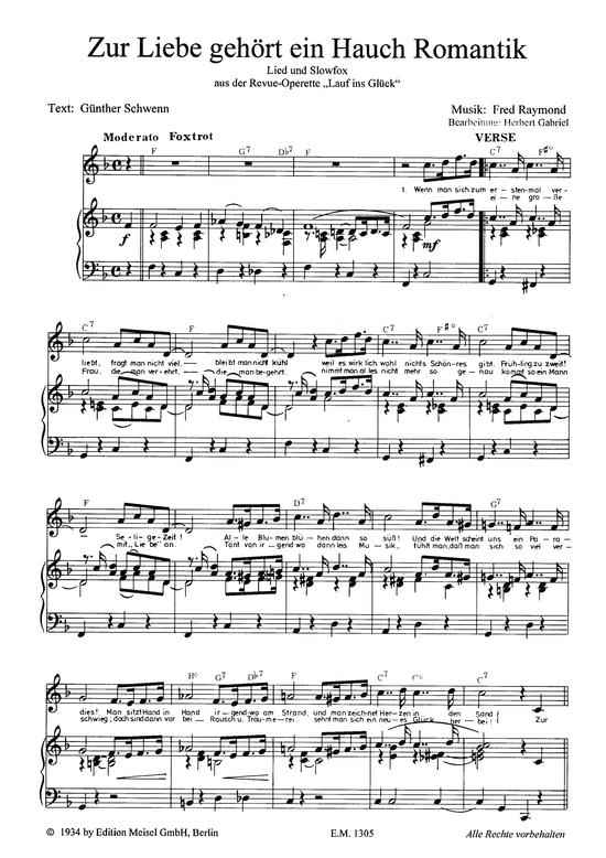 Zur Liebe geh ouml rt ein Hauch Romantik (Klavier + Gesang) (Klavier Gesang  Gitarre) von Palast Orchester mit seinem S auml nger Max Raabe