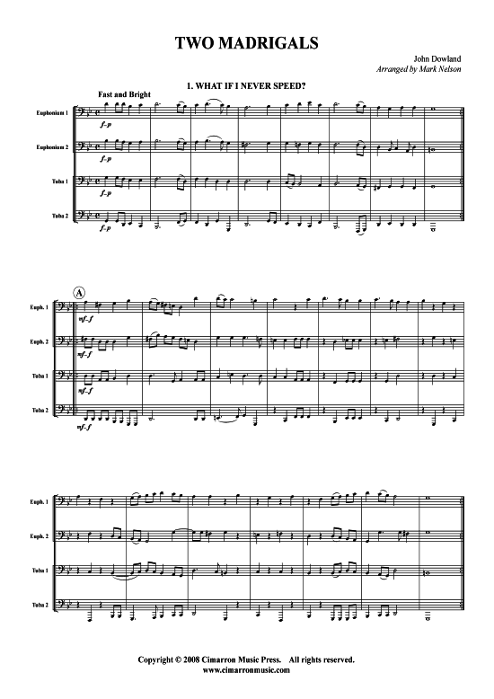Zwei Madrigale (Tuba Quartett 2x Bariton 2xTuba) (Quartett (Tuba)) von John Dowland