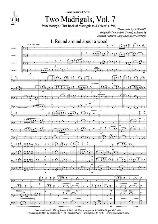 Zwei Madrigale Vol. 7 (Posaunen-Quartett) (Quintett (Blech Brass)) von Thomas Morley