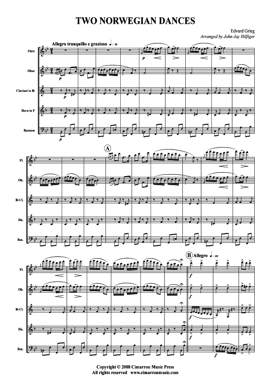 Zwei Norwegische T auml nze (Holzbl auml ser-Quintett) (Quintett (Holzbl ser)) von Edvard Grieg
