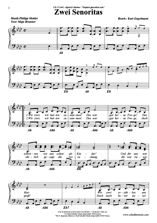 Zwei Senoritas (Klavier + Gesang) (Klavier Gesang  Gitarre) von Sigrid amp Marina 