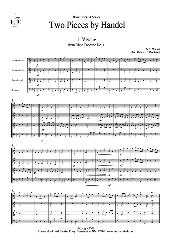 Zwei St cke von H ndel (2xTromp in B C Horn in F (Pos) Pos) (Quartett (Blech Brass)) von G. F. H ndel