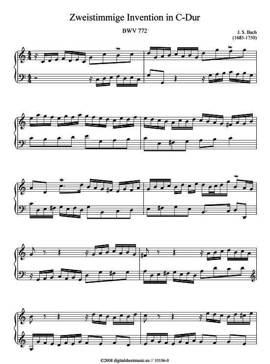 Zweistimmige Invention in C-Dur BWV 772 (Klavier Solo) von J.S. Bach (1685-1750)