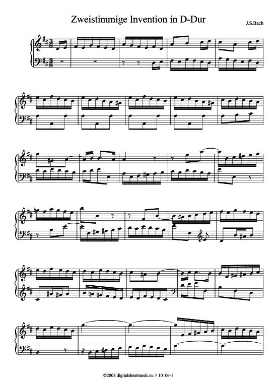 Zweistimmige Invention in D-Dur BWV 774 (Klavier Solo) von J.S.Bach (1685-1750)