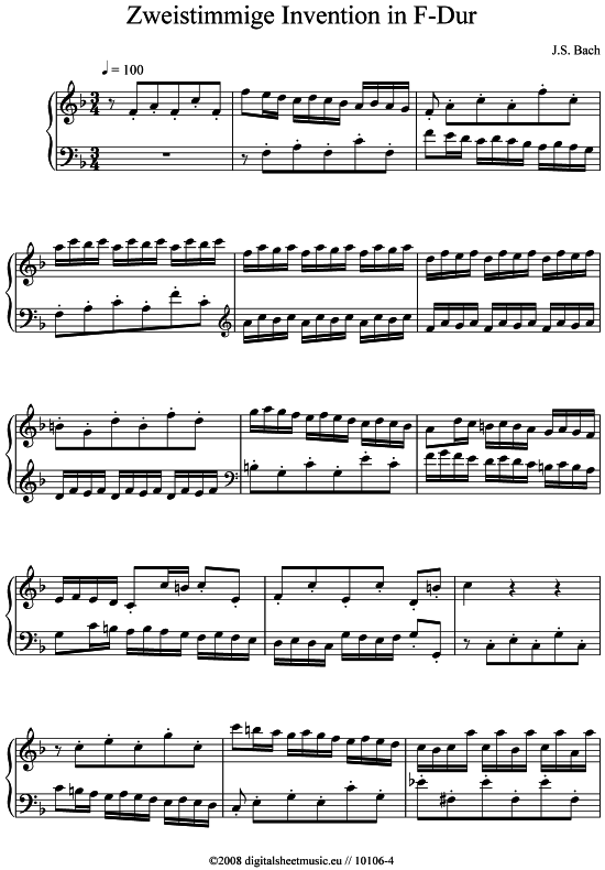 Zweistimmige Invention in F-Dur BWV 779 (Klavier Solo) von J.S.Bach (1685-1750)