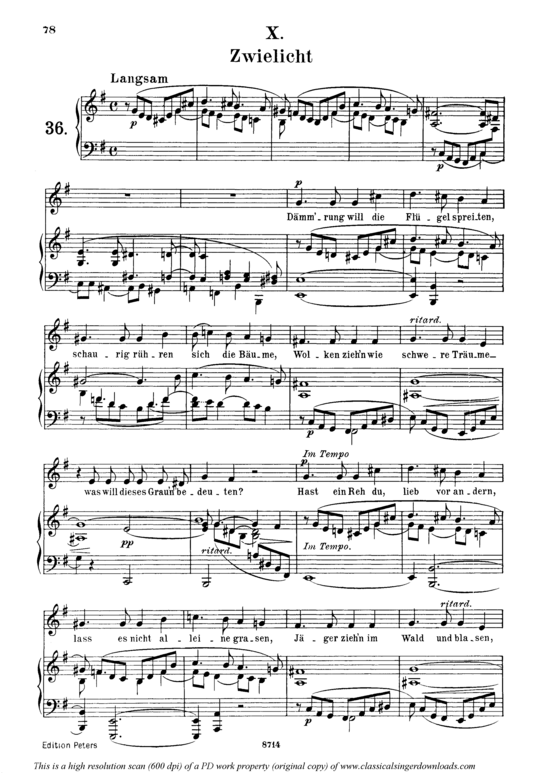 Zwielicht Op.39 No.10 (Gesang mittel + Klavier) (Klavier  Gesang mittel) von Robert Schumann