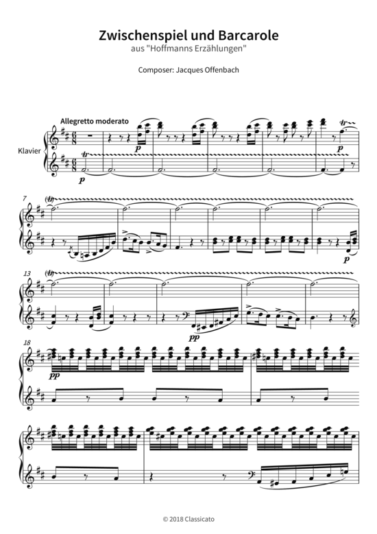 Zwischenspiel und Barcarole - aus Hoffmanns Erz hlungen (Klavier Solo) (Klavier Solo) von Jacques Offenbach
