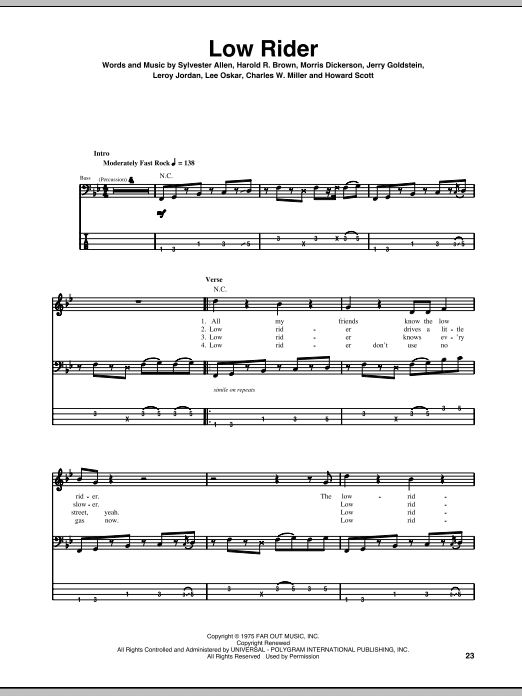 Low Rider (Bass Guitar Tab) von War