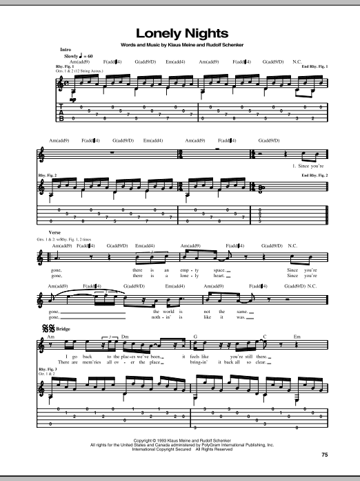 Lonely Nights (Guitar Tab) von Scorpions