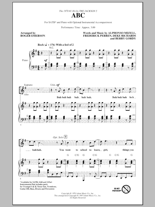 ABC (arr. Roger Emerson) (SATB Choir) von The Jackson 5