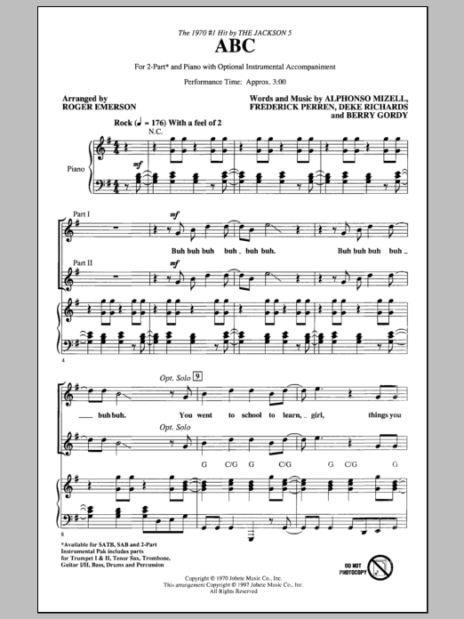 ABC (arr. Roger Emerson) (2-Part Choir) von The Jackson 5