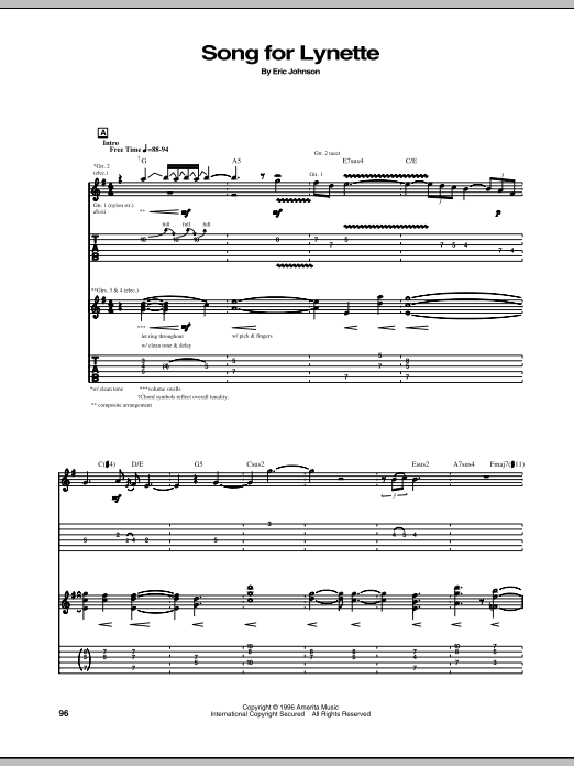 Song For Lynette (Guitar Tab) von Eric Johnson