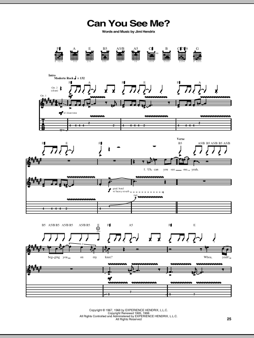 Can You See Me (Guitar Tab) von Jimi Hendrix