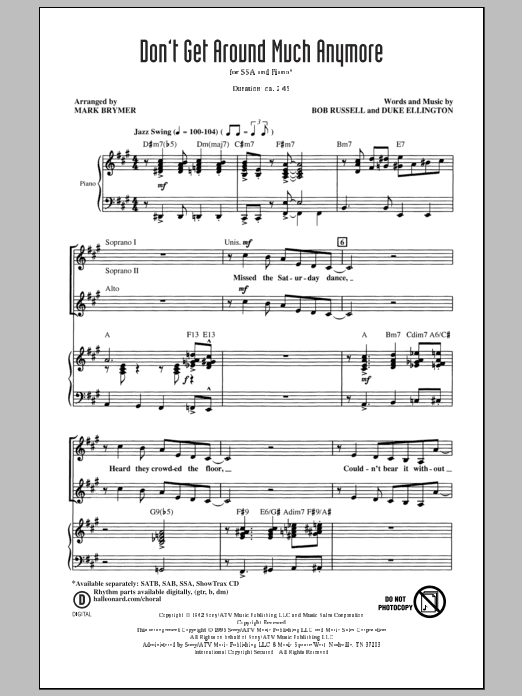 Don't Get Around Much Anymore (arr. Mark Brymer) (SSA Choir) von Duke Ellington