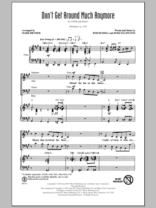 Don't Get Around Much Anymore (arr. Mark Brymer) (SATB Choir) von Duke Ellington