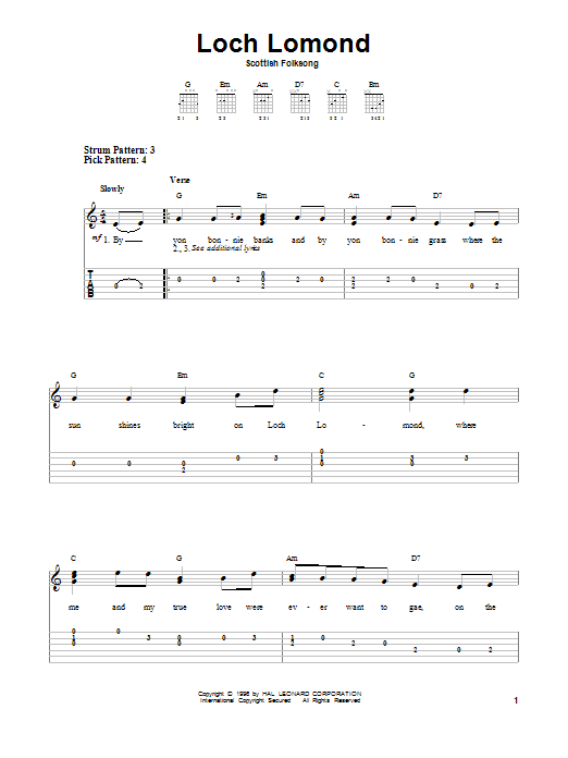 Loch Lomond (Easy Guitar Tab) von Scottish Folksong