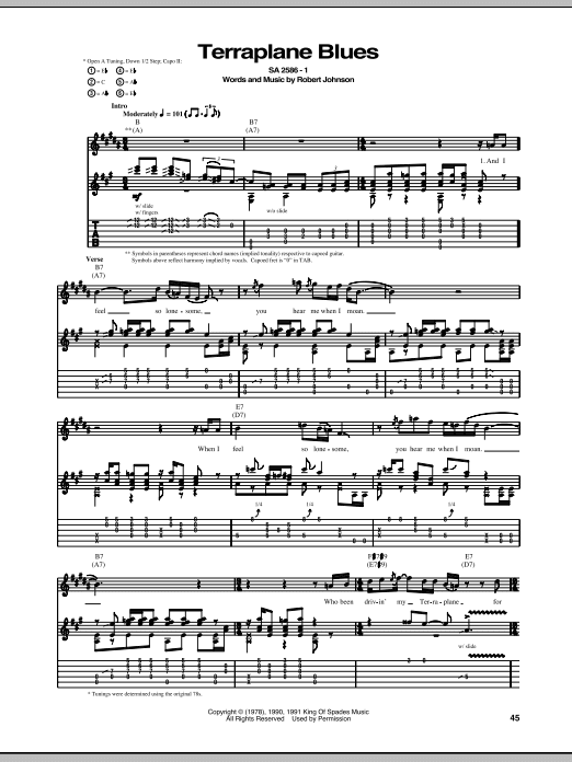 Terraplane Blues (Guitar Tab) von Robert Johnson