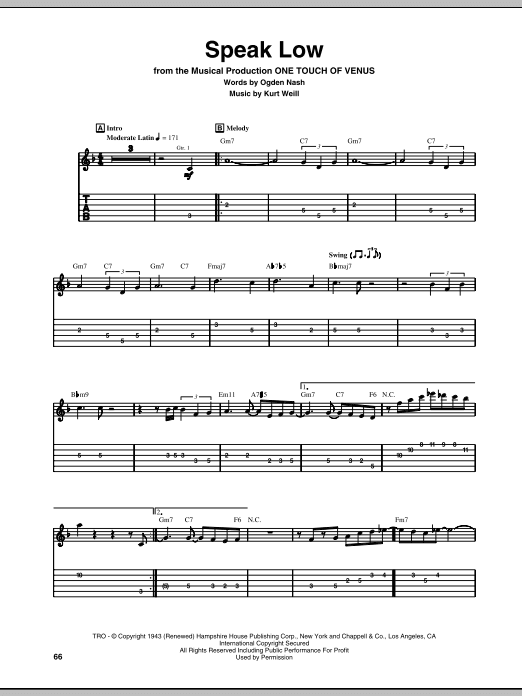 Speak Low (Guitar Tab) von Kurt Weill