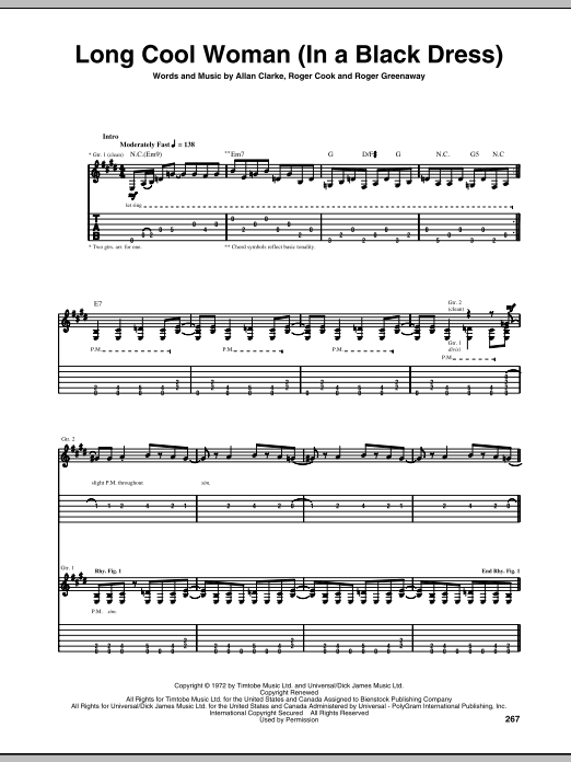 Long Cool Woman (In A Black Dress) (Guitar Tab) von The Hollies