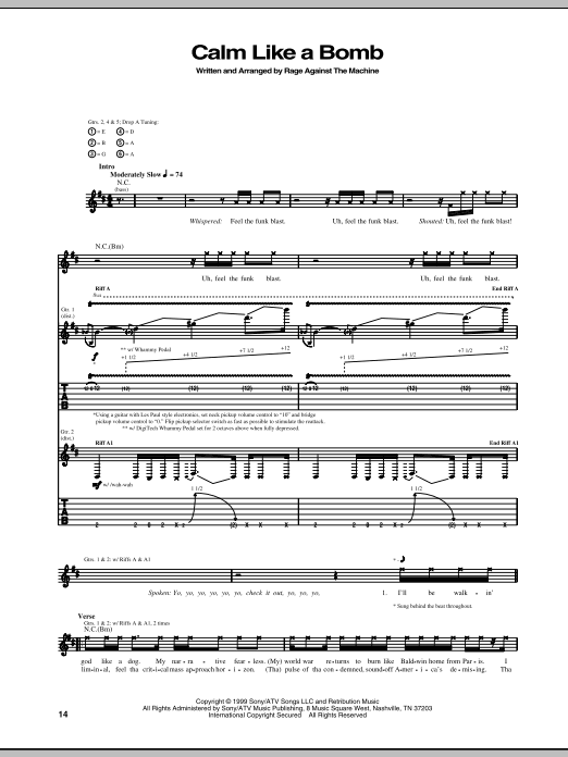 Calm Like A Bomb (Guitar Tab) von Rage Against The Machine