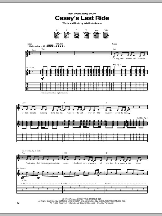 Casey's Last Ride (Guitar Tab) von Kris Kristofferson