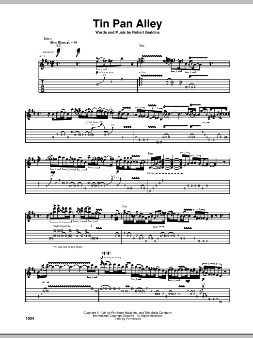 Tin Pan Alley (Guitar Tab) von Stevie Ray Vaughan