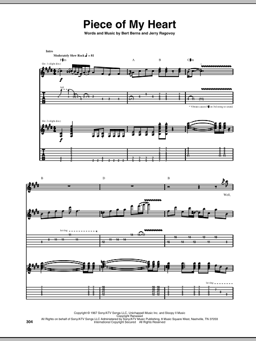 Piece Of My Heart (Guitar Tab) von Janis Joplin