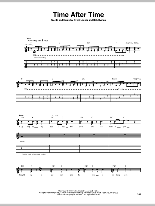 Time After Time (Guitar Tab) von Cyndi Lauper