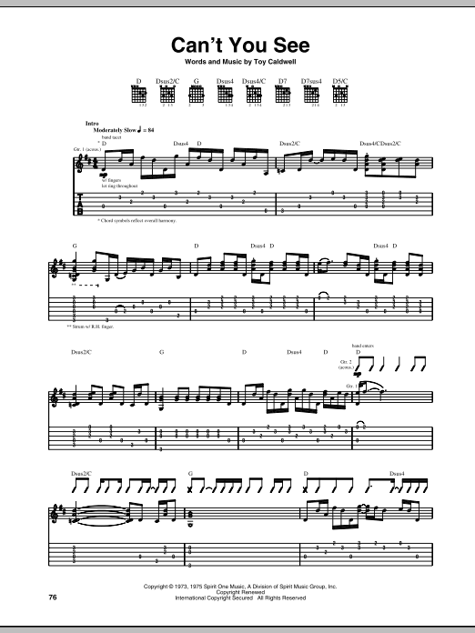 Can't You See (Guitar Tab) von Marshall Tucker Band