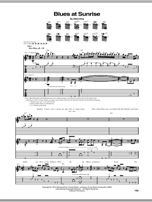 Blues At Sunrise (Guitar Tab) von Stevie Ray Vaughan