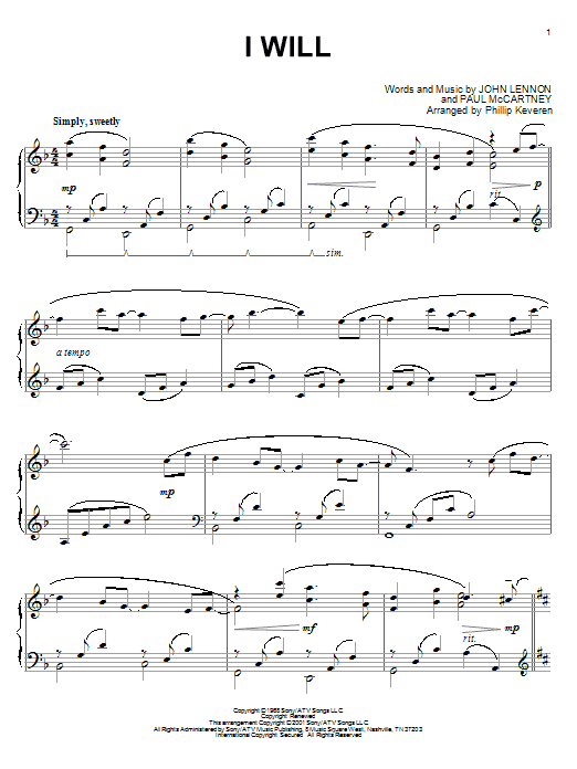 I Will (arr. Phillip Keveren) (Piano Solo) von The Beatles
