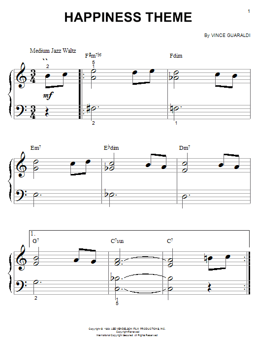 Happiness Theme (Big Note Piano) von Vince Guaraldi