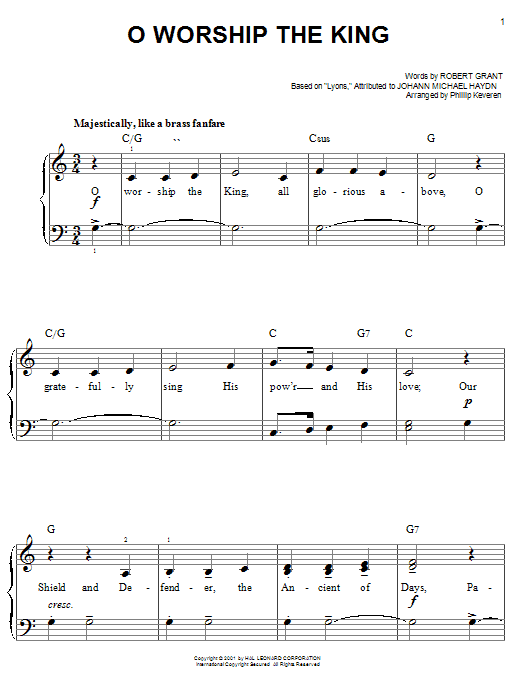 O Worship The King (arr. Phillip Keveren) (Easy Piano) von Robert Grant