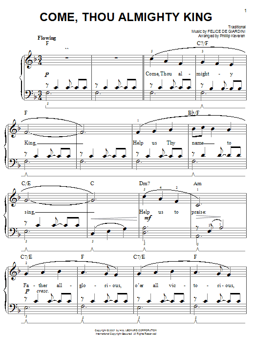 Come, Thou Almighty King (arr. Phillip Keveren) (Easy Piano) von Felice de Giardini
